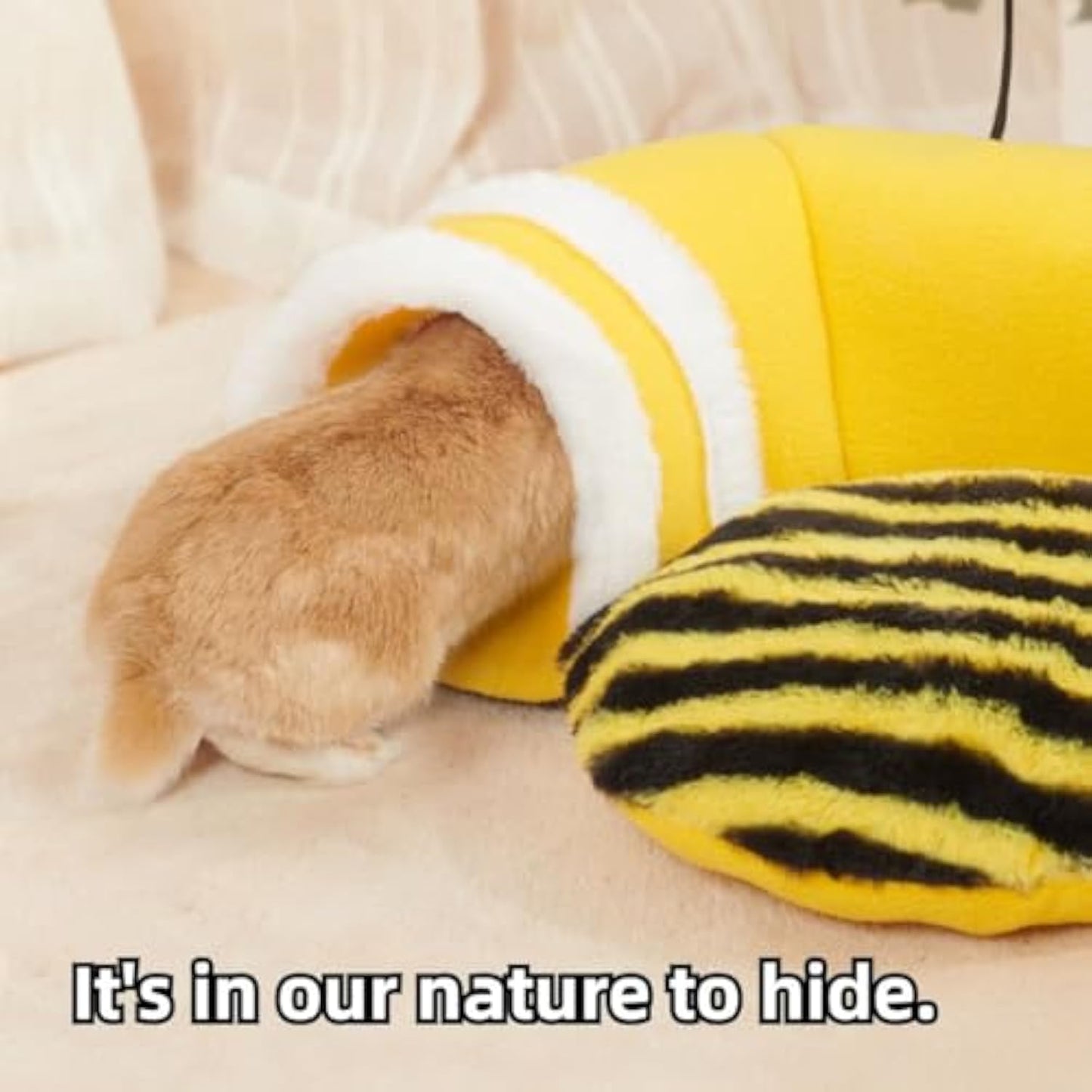 Warm Rabbit Hideout Tunnel Bed, Cute Bee Shape, Soft Removable Guinea Pig Tunnels And Tubes For Cage, Sturdy Small Animal Tunnel For Rat, Hamster Hedgehog, Chinchilla