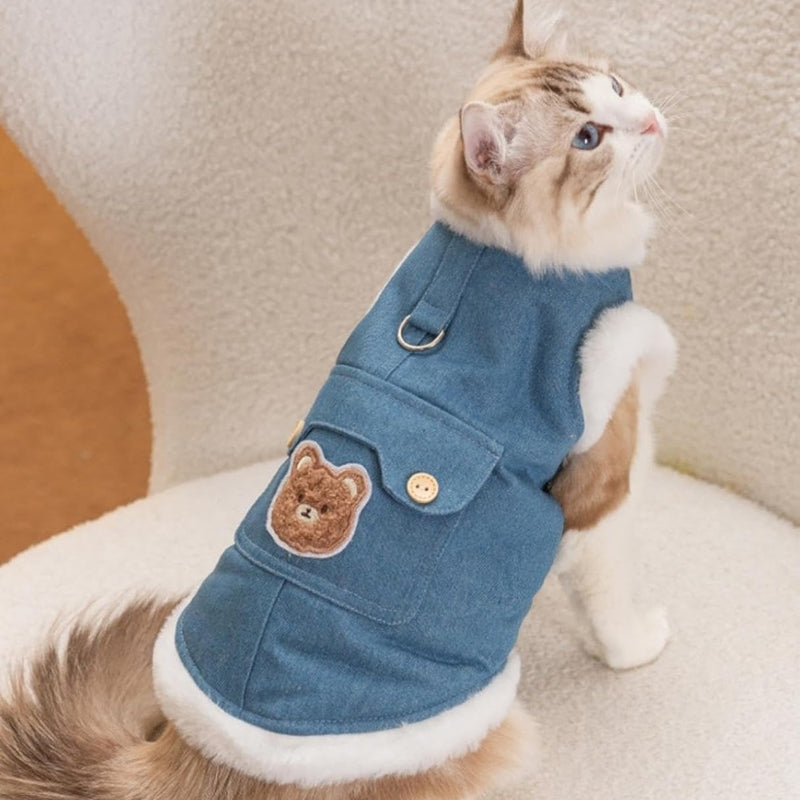 Winter Fleece Pet Dog Clothes Bear Print Dog Down Coat Warm Soft Puppy Vest Jacket Fashion Cat Jacket Coat Cute Pet Dog Costumes
