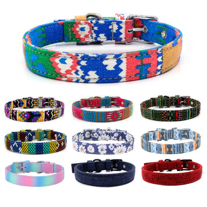 Pet Collar Double Layer Colorful Fabric Dog Collar Traction Dog Leash