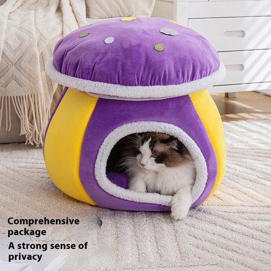 Mushroom Cat Nest Winter Thicken Thermal Rabbit Plush Detachable