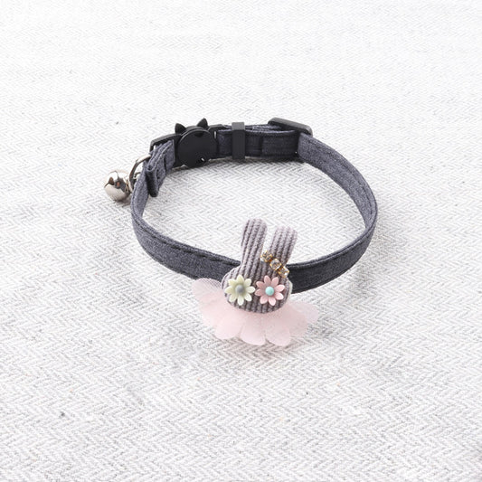 Aminger New Product Pure Color Ribbon Rabbit Decoration Pet Collar Cat Collar Cat Decoration With Bell