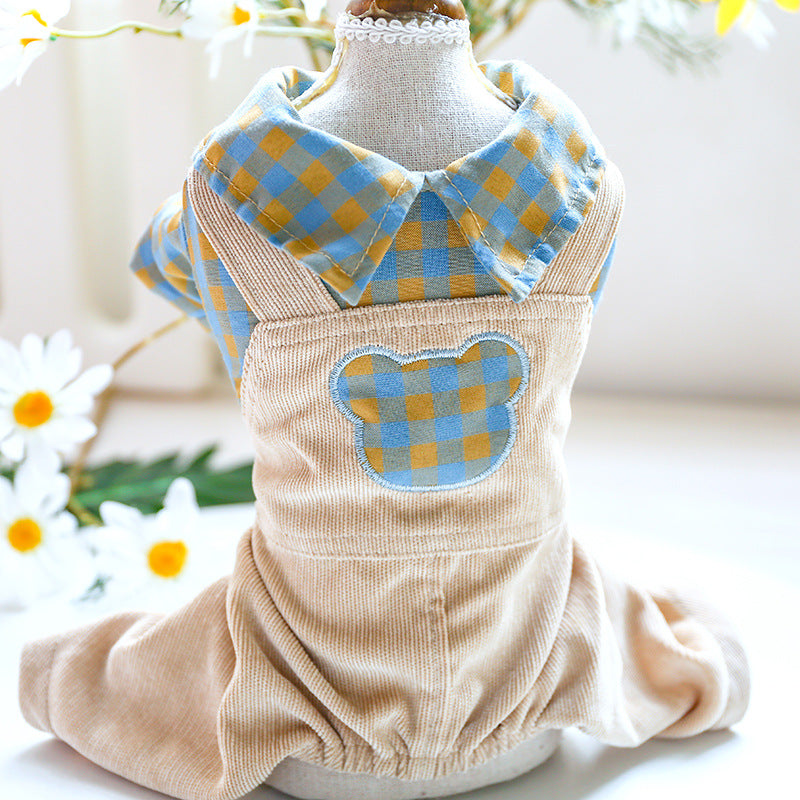 Bichon Dog Clothes Rabbit Check Overalls Clothing