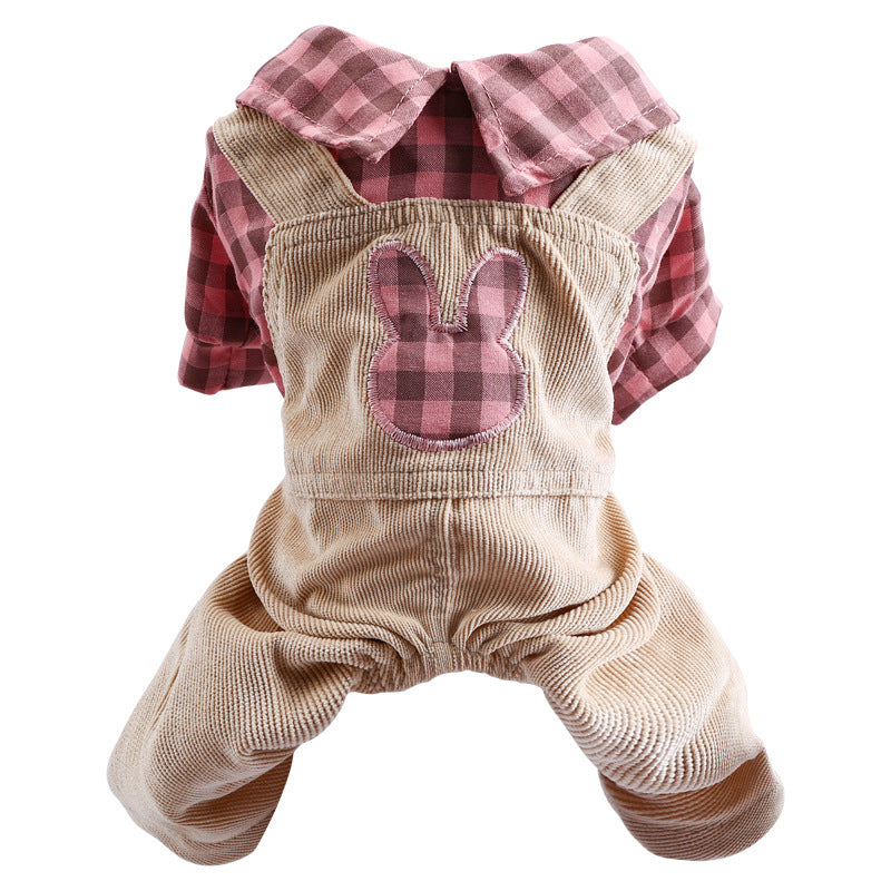 Bichon Dog Clothes Rabbit Check Overalls Clothing
