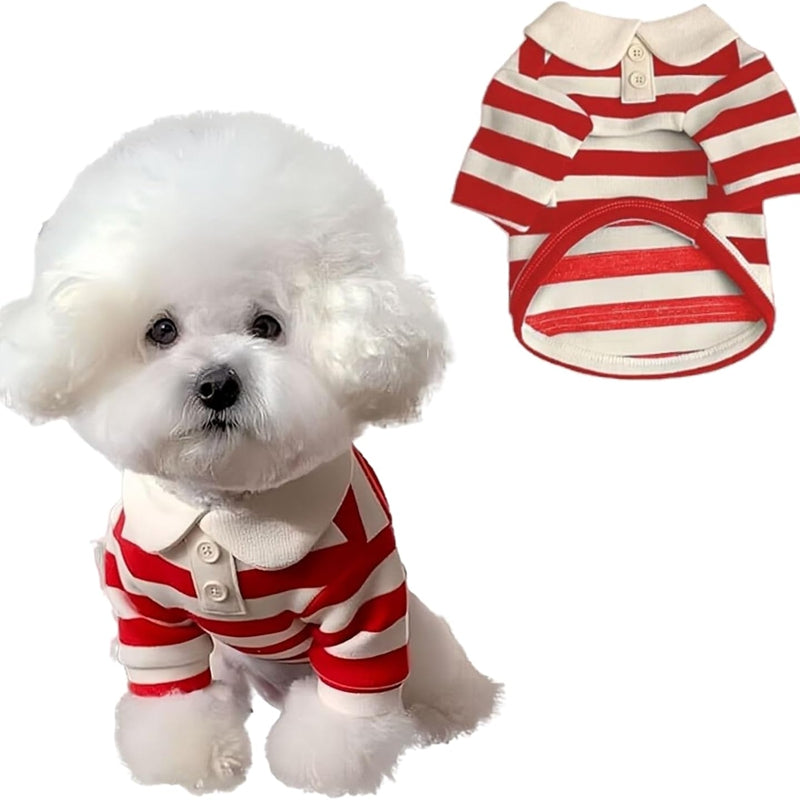 Cute Dog Clothes, Boy Dog Polo Shirts For Medium And Small-sized Dogs - Summer Male Puppy T-shirts For York Poodles, Shih Tzu, Dachshund Kittens, Striped Collar Pet Clothes