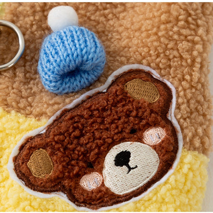 Cute Bear Embroidered Pet Fleece Jacket With Plaid Pockets, Warm Zippered Dog Coat With Leash Ring For Small Dogs