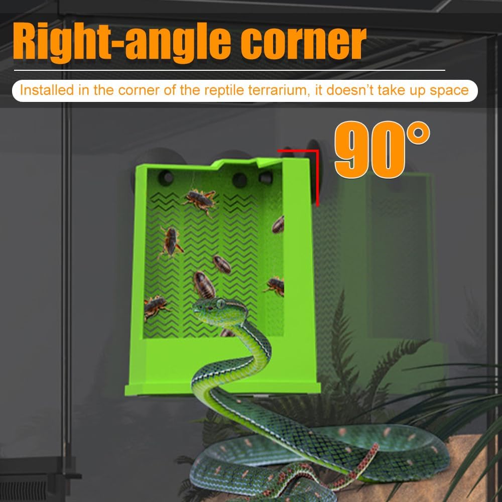 Bearded Dragon Feeder Corner Reptile Feeder Box Wall-Mounted Terrarium Feeder With Suction Cups For Lizard Iguana Gecko Bearded Dragon