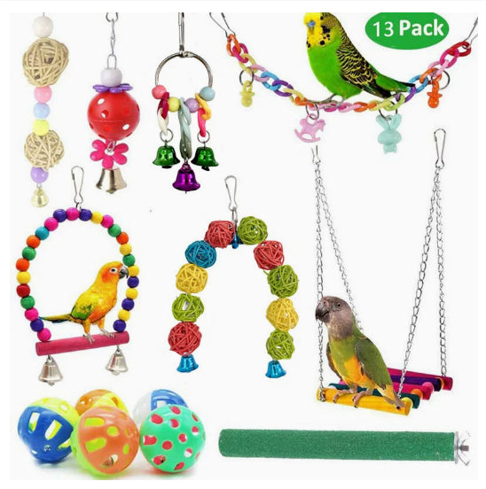 Parrot Combination Toy 10-Piece Set Wooden Bead Rotating Ladder Swing Stand Wooden Ladder Sepak Takraw Chewing Toy