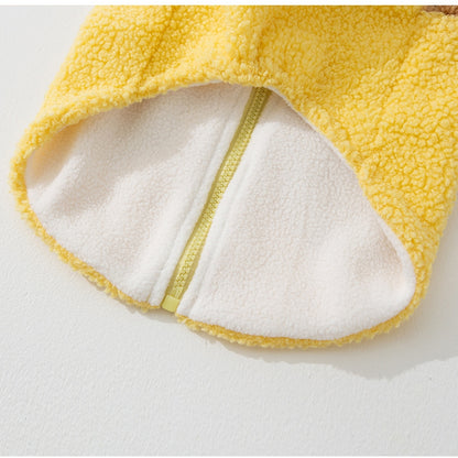 Cute Bear Embroidered Pet Fleece Jacket With Plaid Pockets, Warm Zippered Dog Coat With Leash Ring For Small Dogs