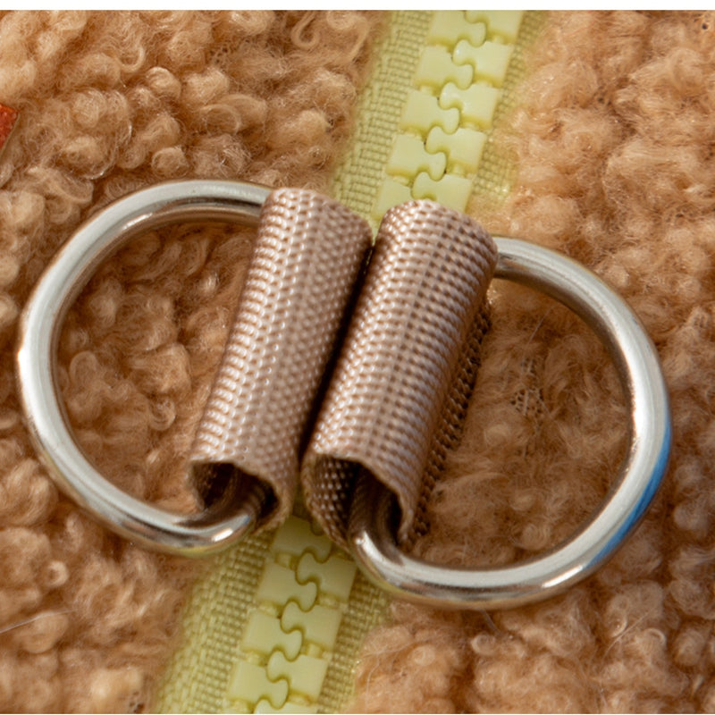 Cute Bear Embroidered Pet Fleece Jacket With Plaid Pockets, Warm Zippered Dog Coat With Leash Ring For Small Dogs