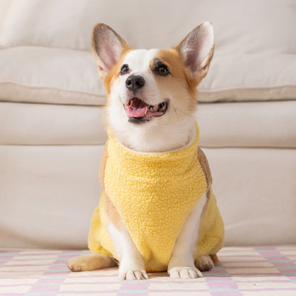 Cute Bear Embroidered Pet Fleece Jacket With Plaid Pockets, Warm Zippered Dog Coat With Leash Ring For Small Dogs