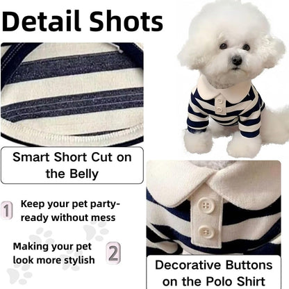 Cute Dog Clothes, Boy Dog Polo Shirts For Medium And Small-sized Dogs - Summer Male Puppy T-shirts For York Poodles, Shih Tzu, Dachshund Kittens, Striped Collar Pet Clothes