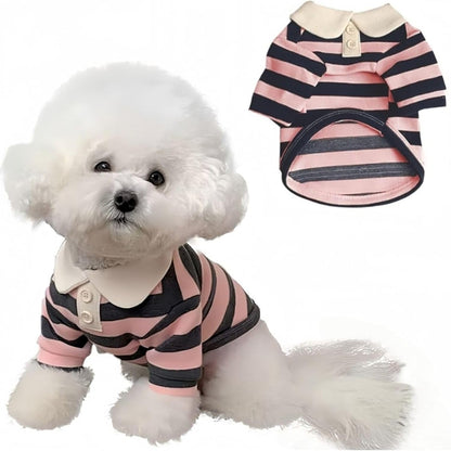 Cute Dog Clothes, Boy Dog Polo Shirts For Medium And Small-sized Dogs - Summer Male Puppy T-shirts For York Poodles, Shih Tzu, Dachshund Kittens, Striped Collar Pet Clothes