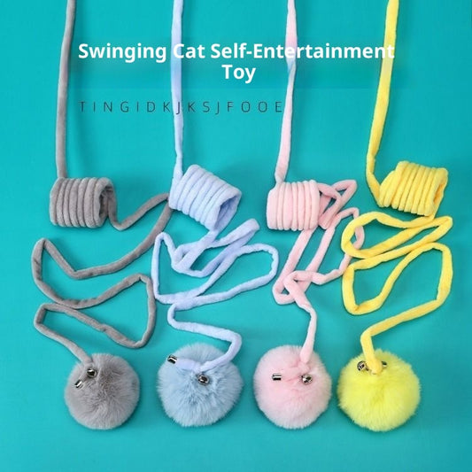 Cat Toy Suction Cup Spring Rabbit Fur Ball Retractable Elastic Rope Bite-Resistant Self-Entertainment Interactive Cat Teaser Pet Supplies