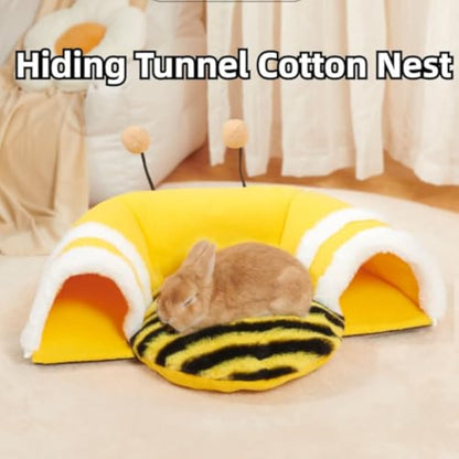 Warm Rabbit Hideout Tunnel Bed, Cute Bee Shape, Soft Removable Guinea Pig Tunnels And Tubes For Cage, Sturdy Small Animal Tunnel For Rat, Hamster Hedgehog, Chinchilla